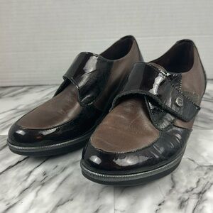 Pitillos women’s casual leather two tone shoes black and brown velcro closure